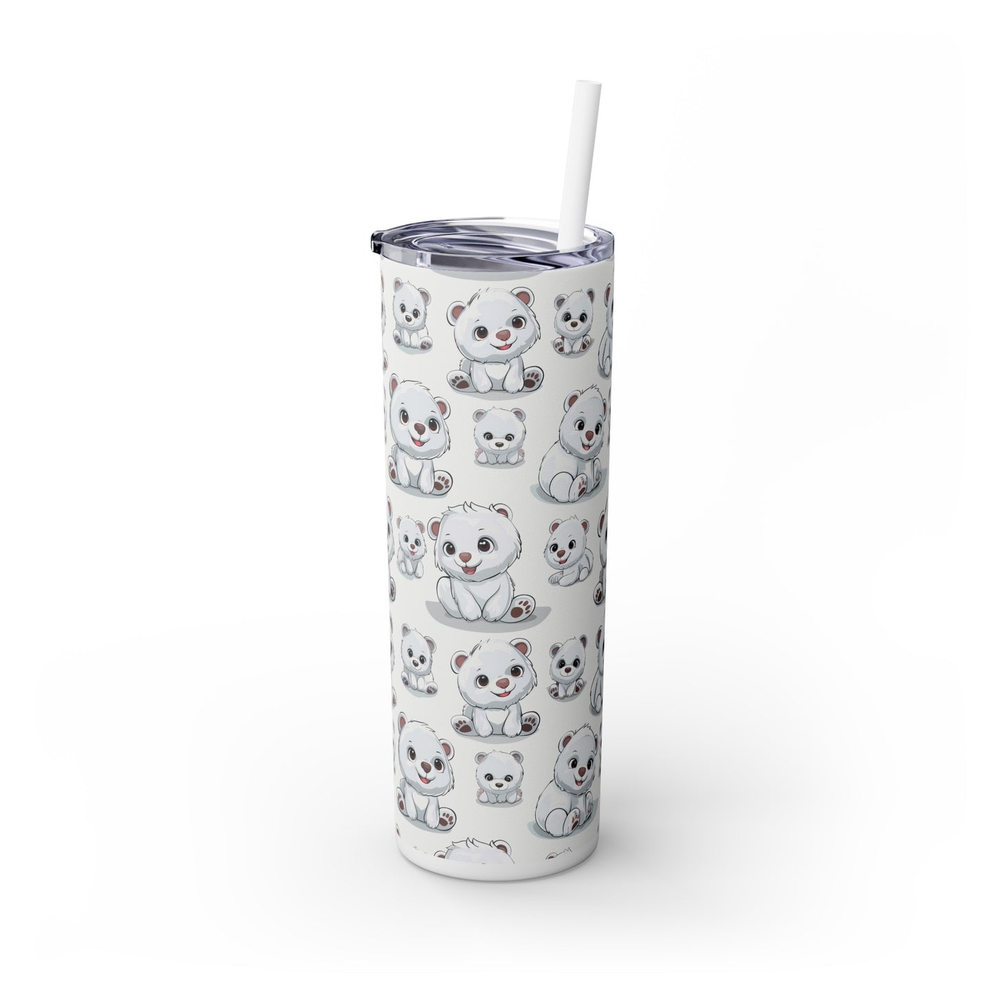 Insulated 20 oz Tumbler with Lid & Straw, Polar Bear Cubs - Double-walled Stainless Steel, Keeps Drinks Hot or Cold