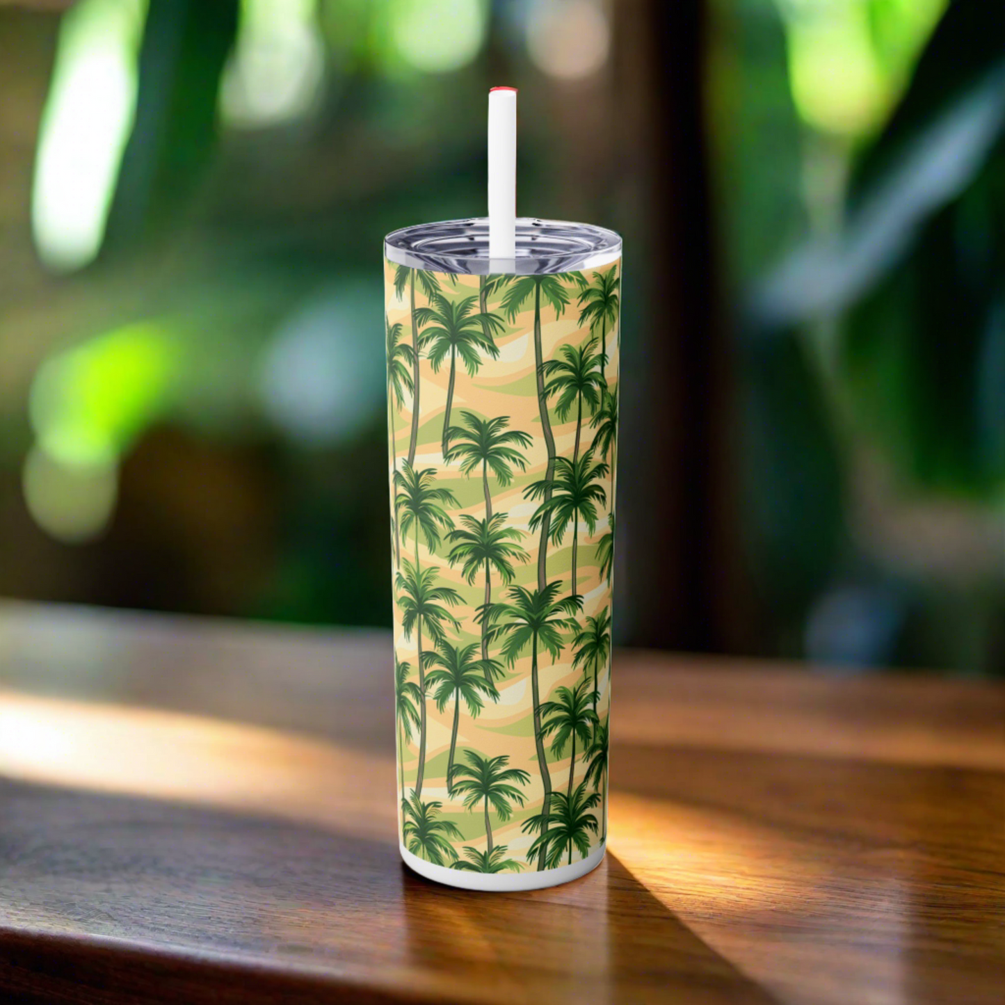 Stainless Steel Tumbler with Lid & Straw, 20 oz (Tropical Palm Trees) Double-walled, Keeps Drinks Hot or Cold