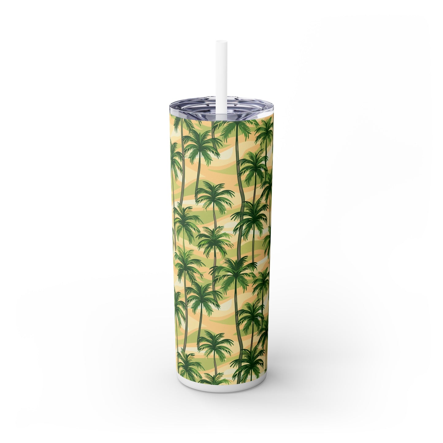 Stainless Steel Tumbler with Lid & Straw, 20 oz (Tropical Palm Trees) Double-walled, Keeps Drinks Hot or Cold