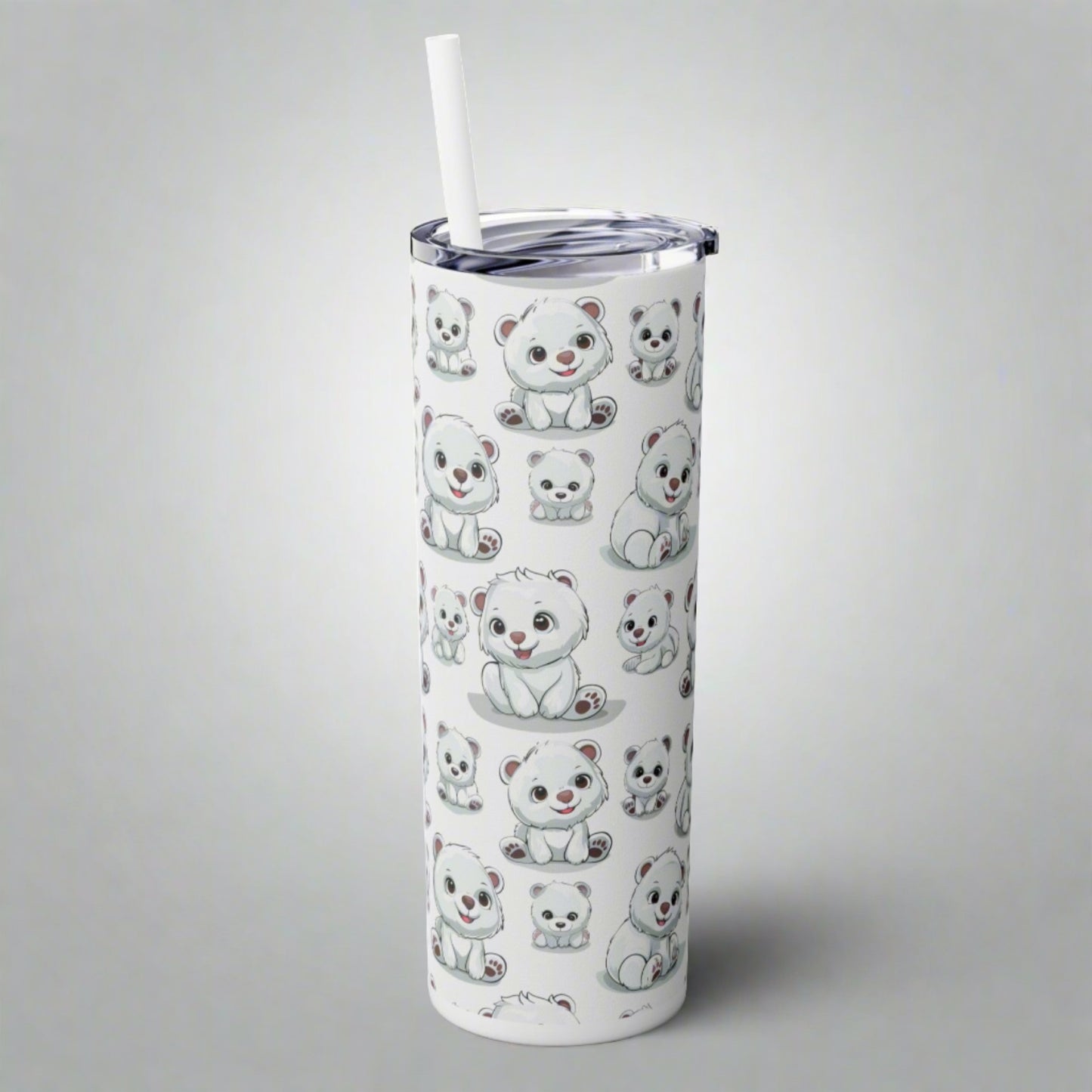 Insulated 20 oz Tumbler with Lid & Straw, Polar Bear Cubs - Double-walled Stainless Steel, Keeps Drinks Hot or Cold