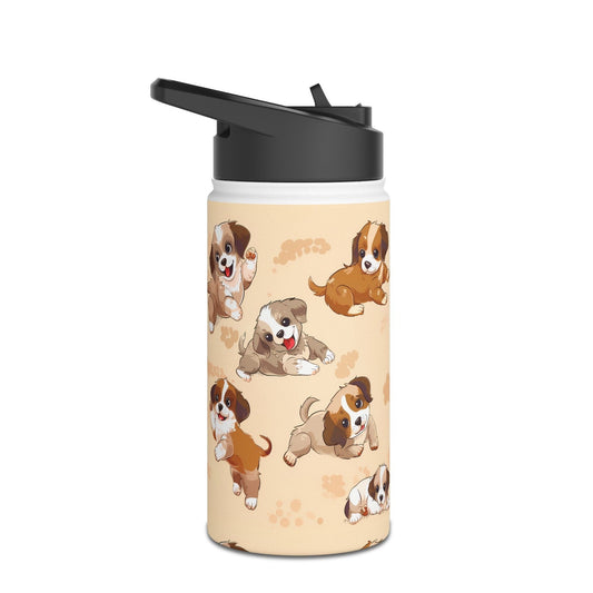 Insulated Water Bottle, 12oz, Cute Puppy Dogs - Double Walled Stainless Steel Thermos, Keeps Drinks Hot or Cold