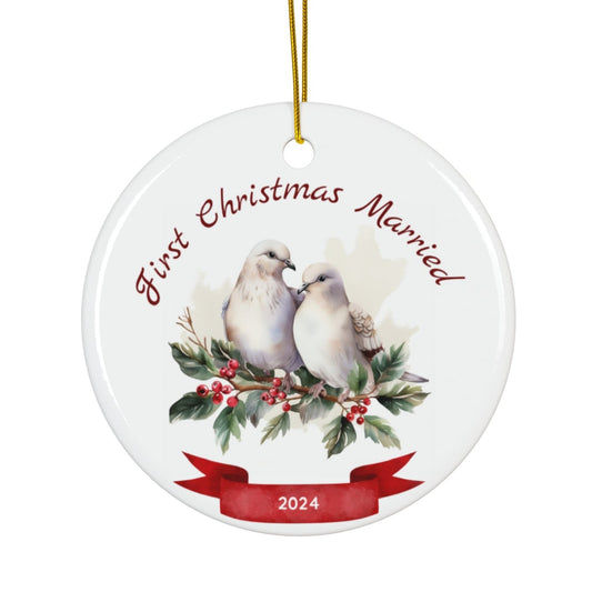 First Christmas Married Ornament, 2024 Keepsake Holiday Ornament, Love Birds Design