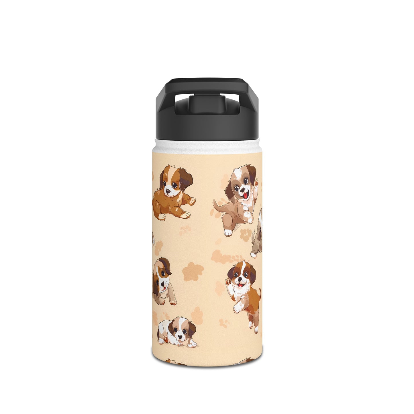 Insulated Water Bottle, 12oz, Cute Puppy Dogs - Double Walled Stainless Steel Thermos, Keeps Drinks Hot or Cold