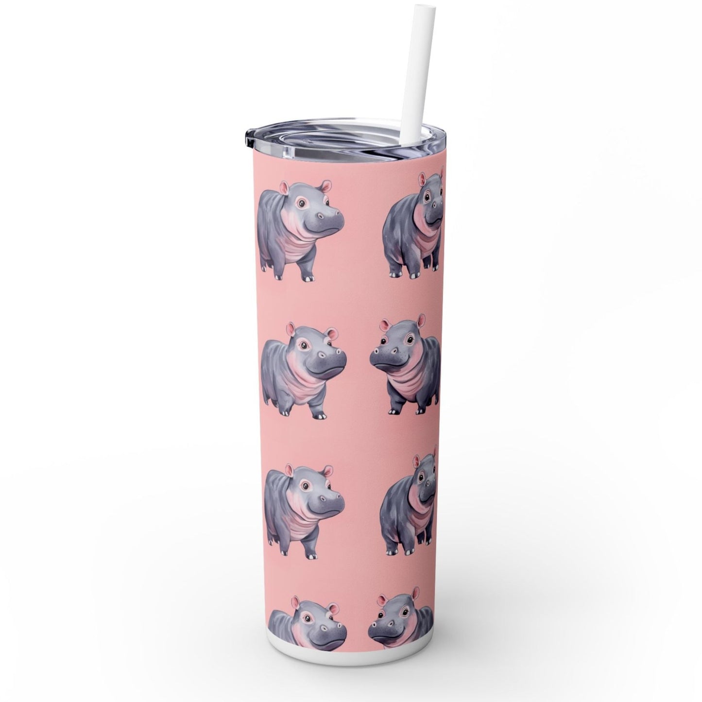 Insulated 20 oz Tumbler with Lid & Straw, Cute Pygmy Hippos - Double-walled Stainless Steel, Keeps Drinks Hot or Cold