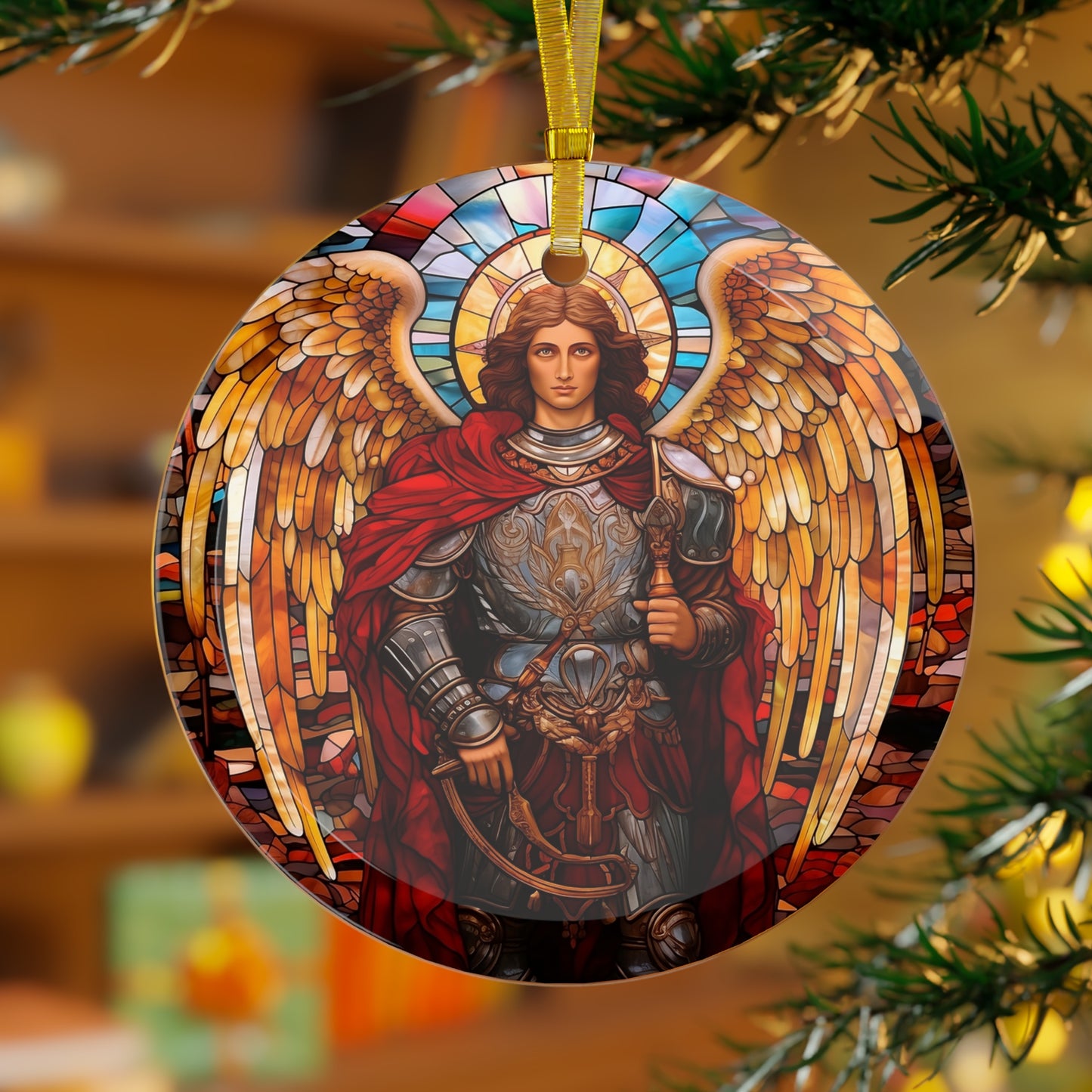 Archangel Michael Decorative Art Glass Ornament