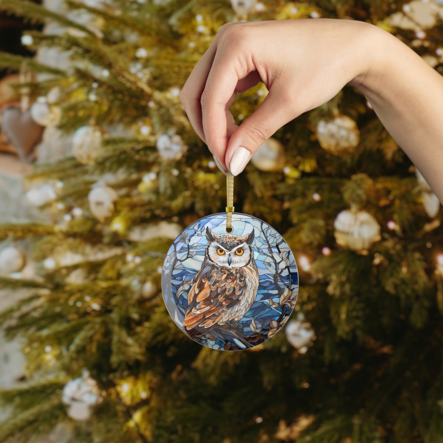 Wise Winter Owl Decorative Art Glass Ornament
