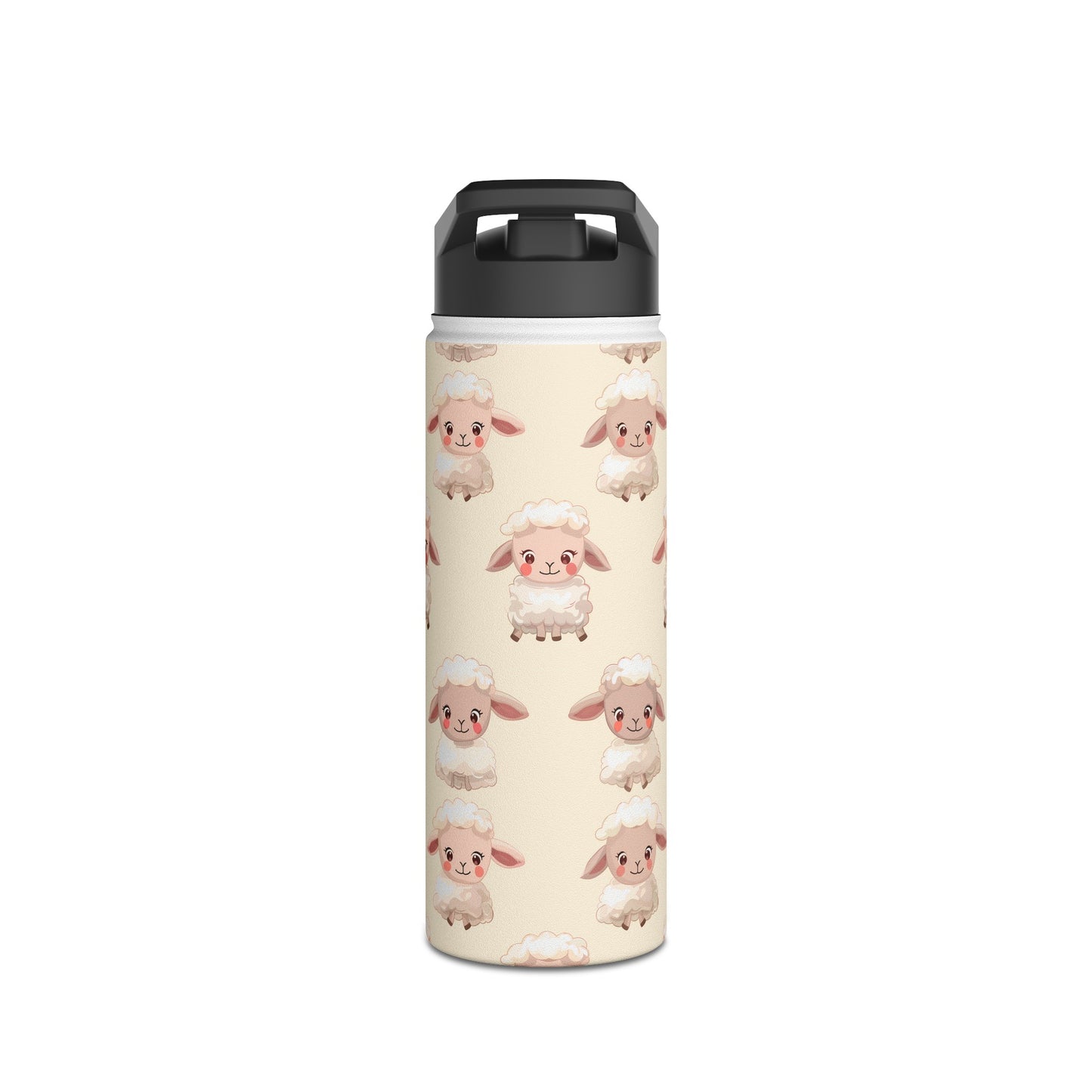 Insulated Water Bottle Thermos, 18oz, Cute Baby Lamb - Double Walled Stainless Steel, Keeps Drinks Hot or Cold