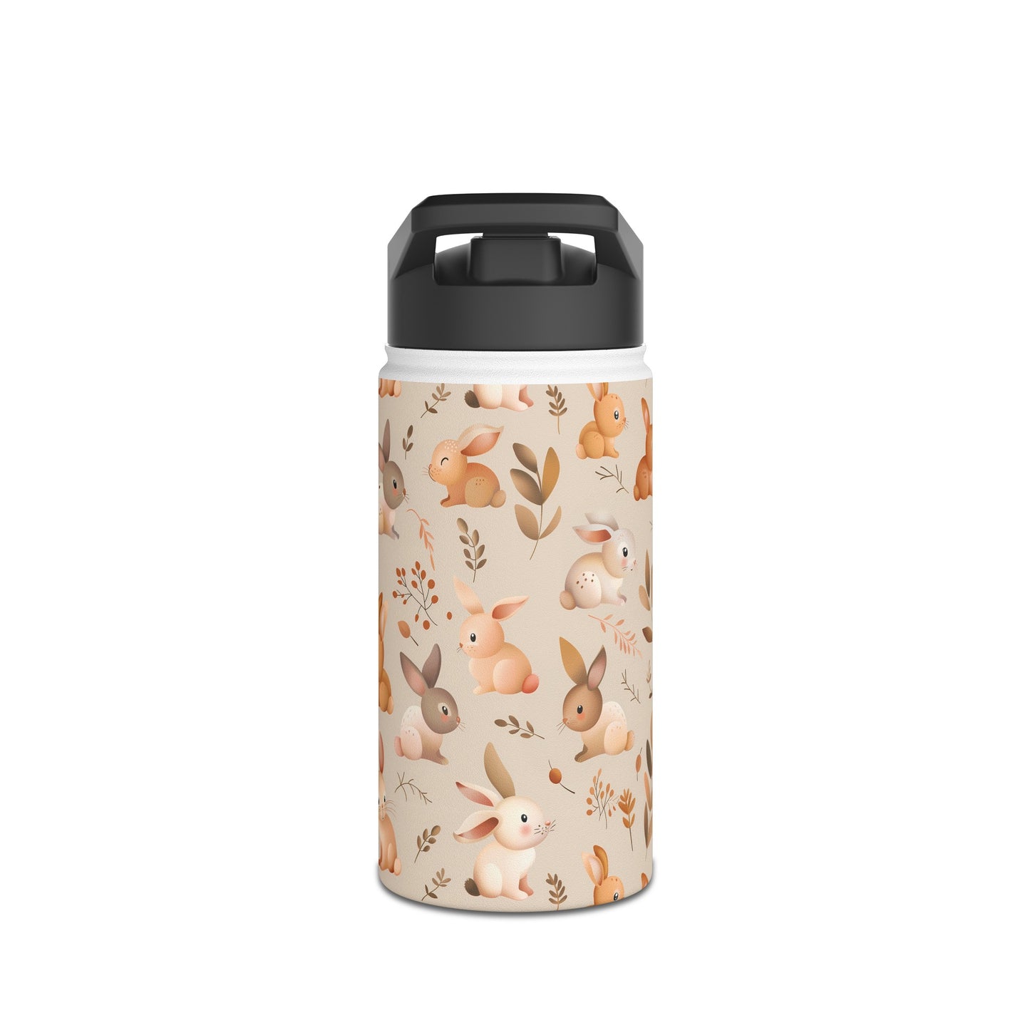 Insulated Water Bottle, 12oz, Cute Bunny Rabbits - Double Walled Stainless Steel Thermos, Keeps Drinks Hot or Cold