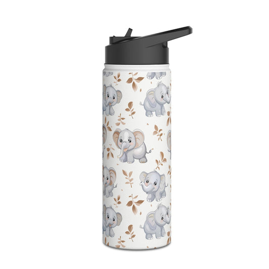 Insulated Water Bottle Thermos, 18oz, Cute Baby Elephants - Double Walled Stainless Steel, Keeps Drinks Hot or Cold