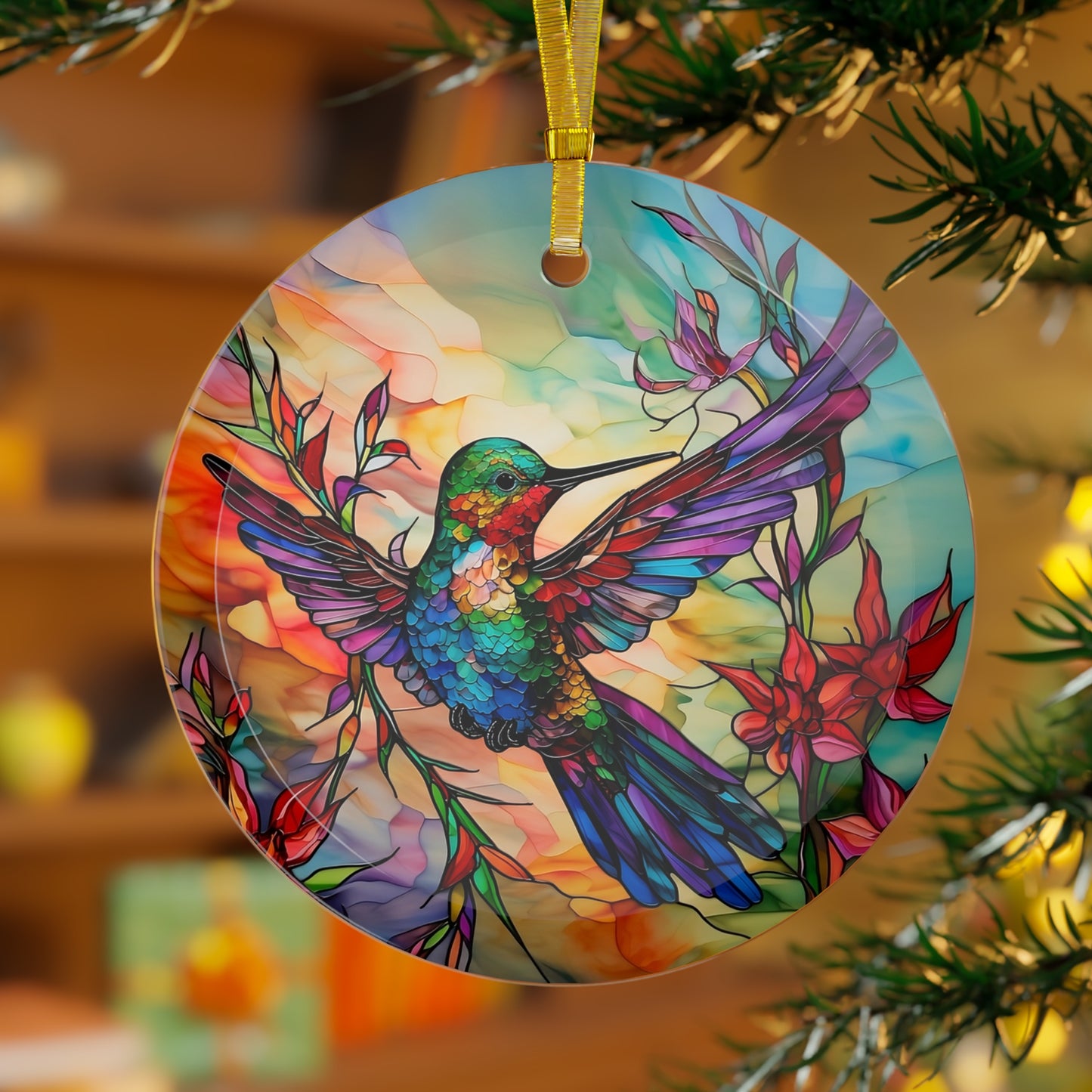 Radiant Hummingbird Decorative Art Glass Ornament