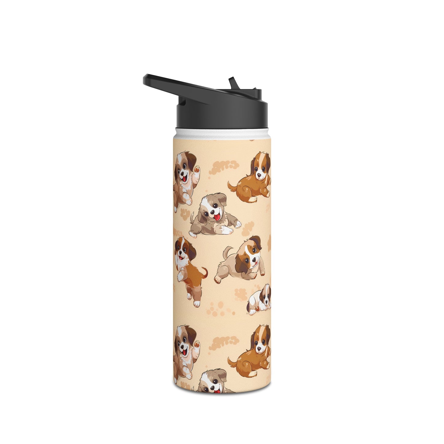 Insulated Water Bottle Thermos, 18oz, Cute Puppy Dogs - Double Walled Stainless Steel, Keeps Drinks Hot or Cold