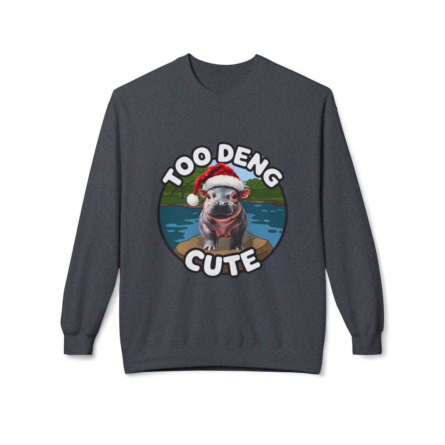 Unisex Midweight Fleece Crewneck Sweatshirt - Cozy Cotton Blend, Eco-Friendly Moo Deng Hippo Design, Classic Relaxed Fit