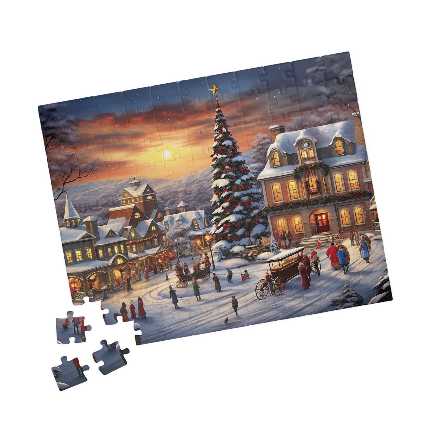 Colonial Christmas Village Jigsaw Puzzle for Adults and Kids, Perfect Holiday Gift (110 Pieces)