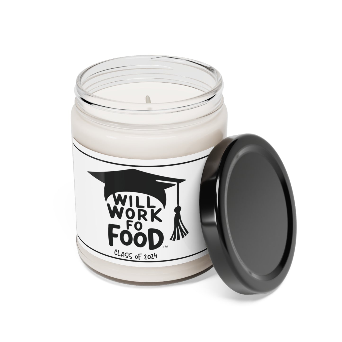 Funny Graduation Gift, Unscented Candle, (Will work fo Food) - Funny Gift for Grads and Foodies