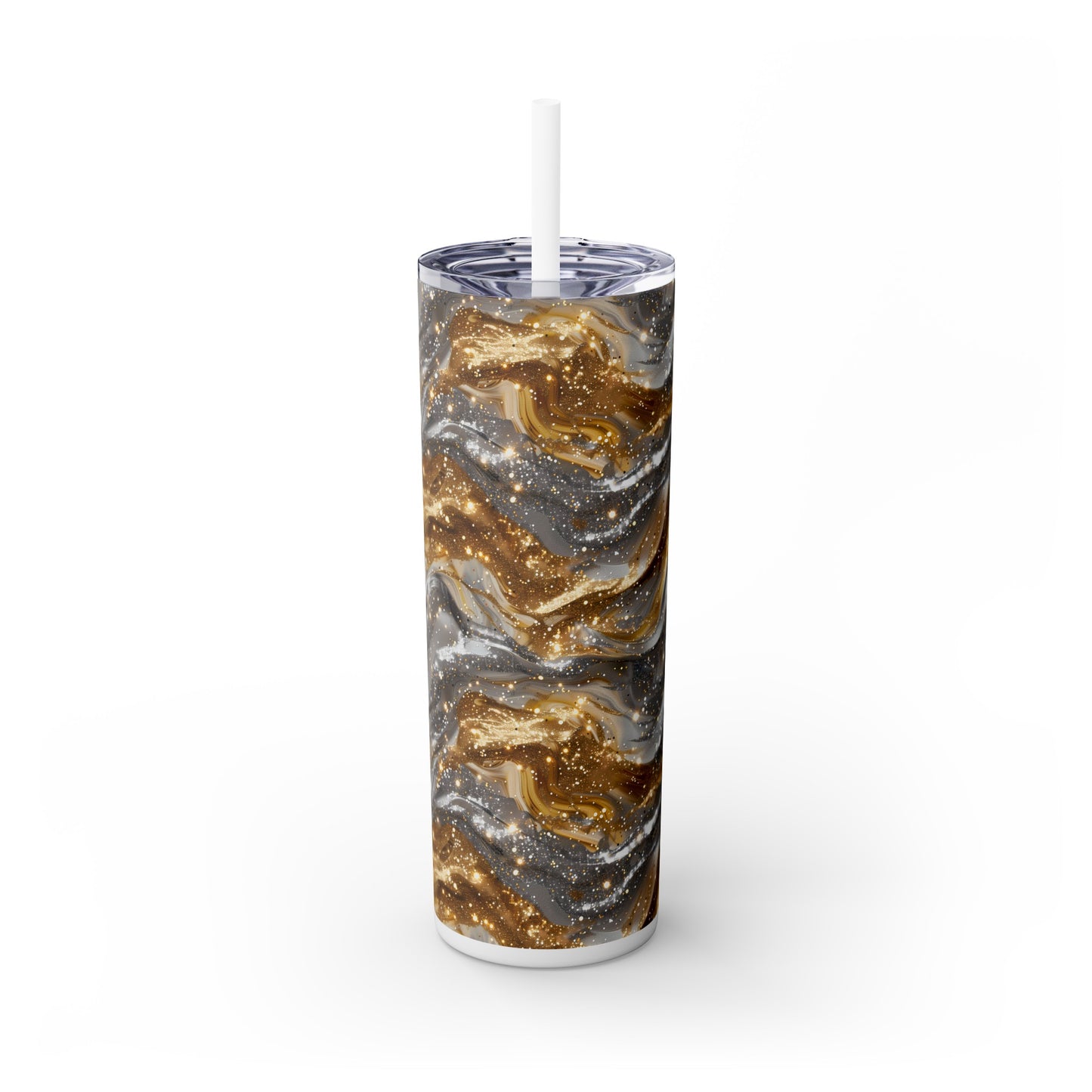 Stainless Steel Tumbler with Lid & Straw, 20 oz, Gold Silver Waves - Double-walled, Keeps Drinks Hot or Cold