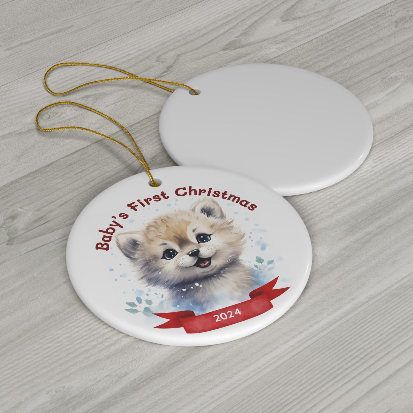 Baby's First Christmas Ornament, 2024 Keepsake Holiday Ornament, Cute Pup Design