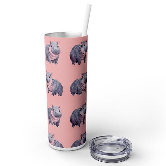 Insulated 20 oz Tumbler with Lid & Straw, Cute Pygmy Hippos - Double-walled Stainless Steel, Keeps Drinks Hot or Cold