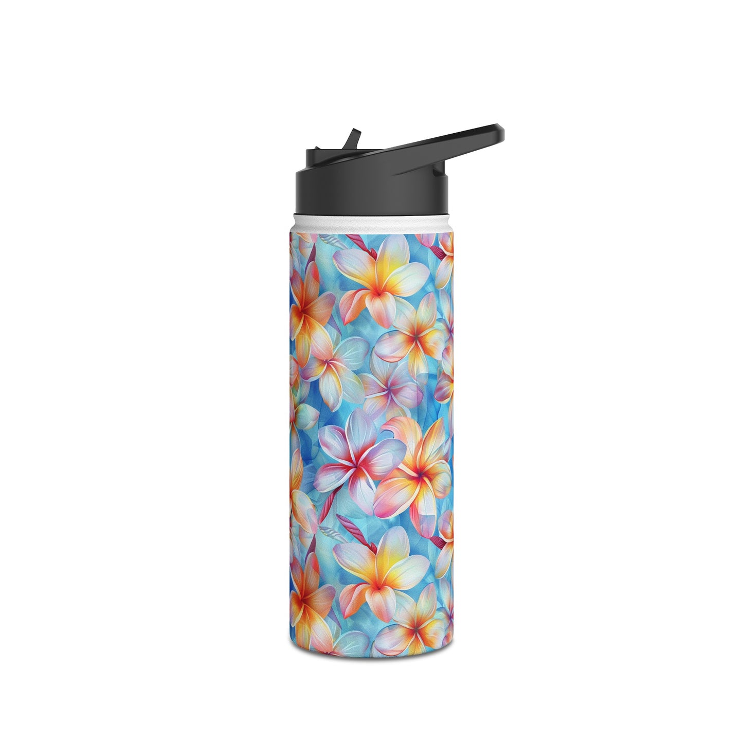 Stainless Steel Water Bottle Thermos, 18oz, Liberty Print Plumeria - Double Wall Insulation Keeps Drinks Hot or Cold