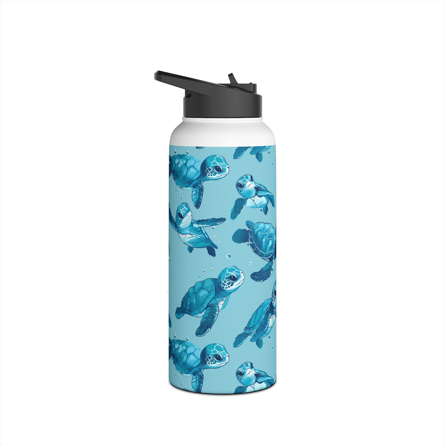 Stainless Steel Water Bottle Thermos, 32oz, Cute Baby Sea Turtles - Double Wall Insulation Keeps Drinks Hot or Cold