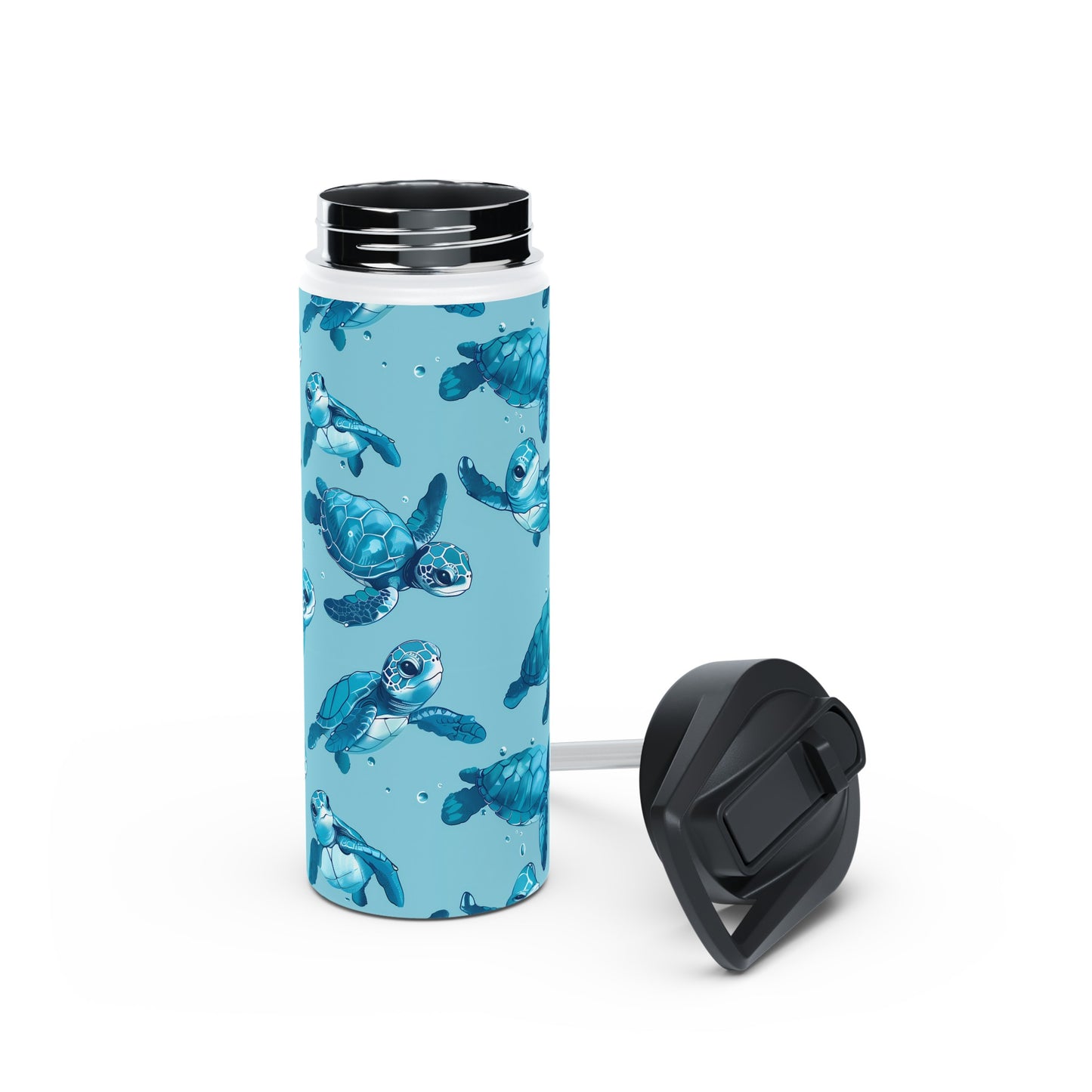 Stainless Steel Water Bottle Thermos, 18oz, Cute Baby Sea Turtles - Double Wall Insulation Keeps Drinks Hot or Cold