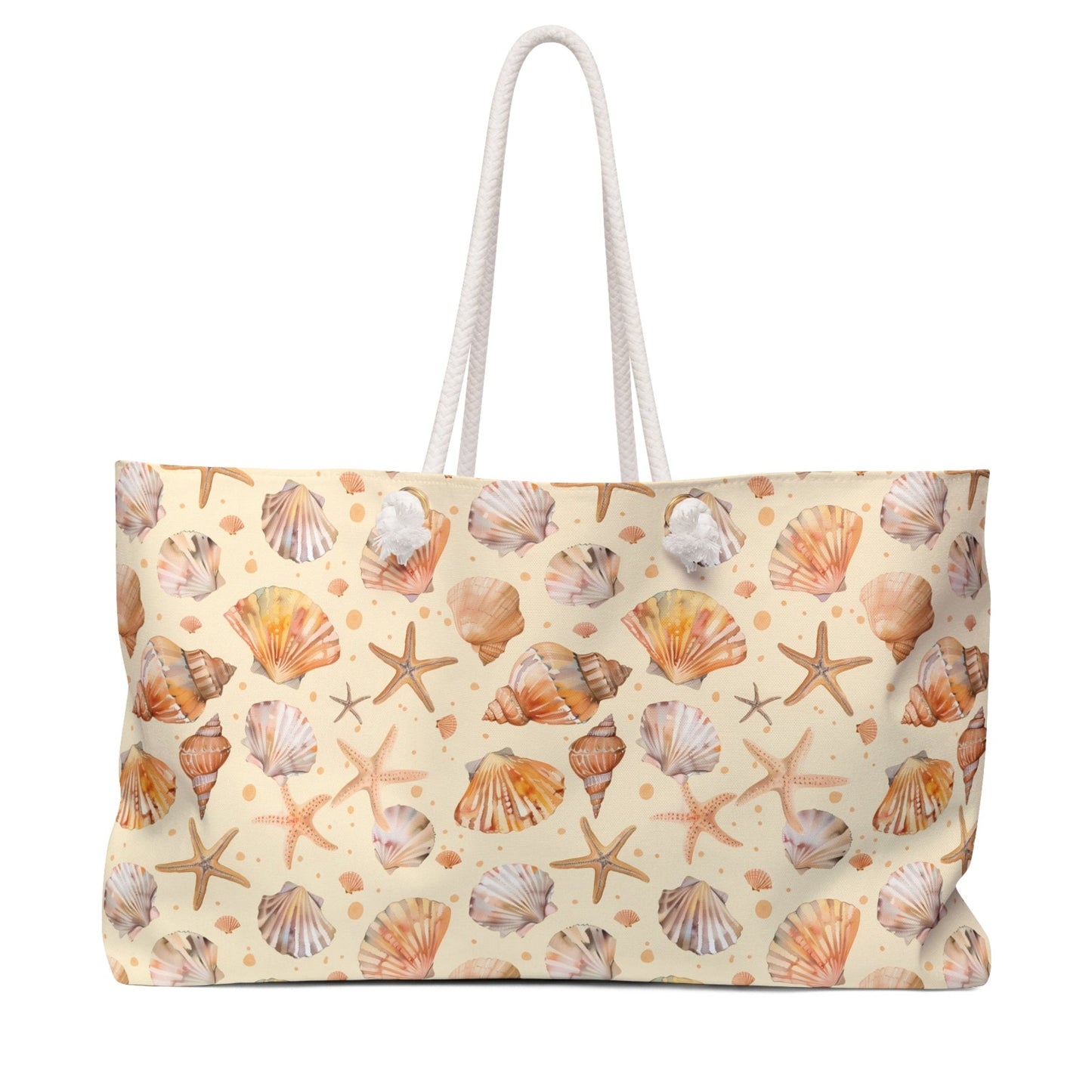 Deluxe Tote & Beach Bag with Seashell and Starfish Watercolor Design (24" × 13" x 5.5")