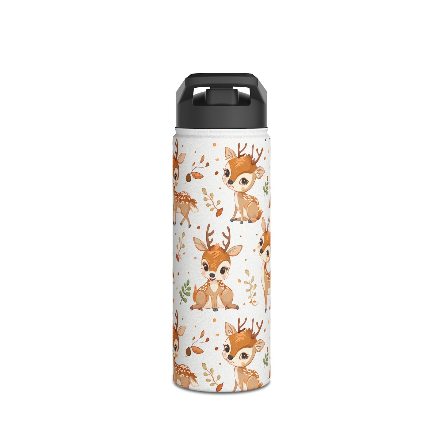 Insulated Water Bottle Thermos, 18oz, Cute Baby Deer - Double Walled Stainless Steel, Keeps Drinks Hot or Cold