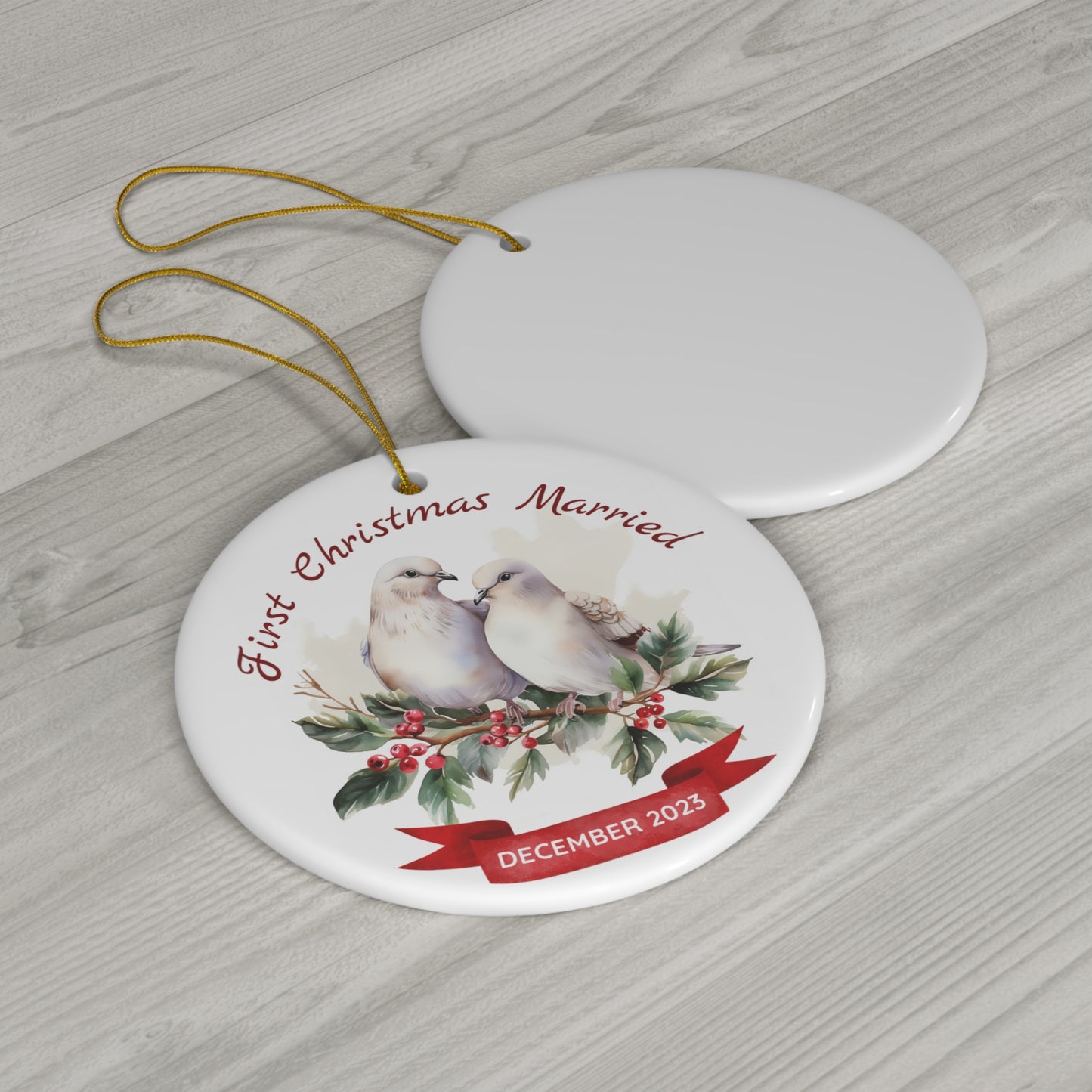 First Christmas Married Ornament, 2023 Keepsake Holiday Ornament, Love Birds - Perfect Gift for Mr. and Mrs. Newlywed