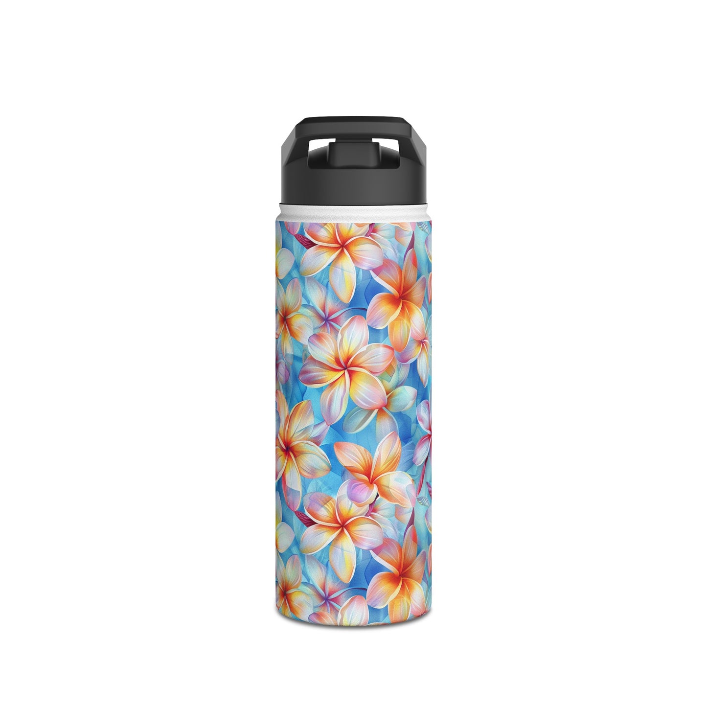 Stainless Steel Water Bottle Thermos, 18oz, Liberty Print Plumeria - Double Wall Insulation Keeps Drinks Hot or Cold