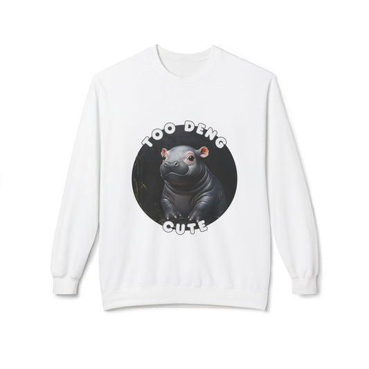 Unisex Fleece Crewneck Sweatshirt - Too Deng Cute Moo Deng Hippo, Cozy Cotton Blend, Classic Relaxed Fit