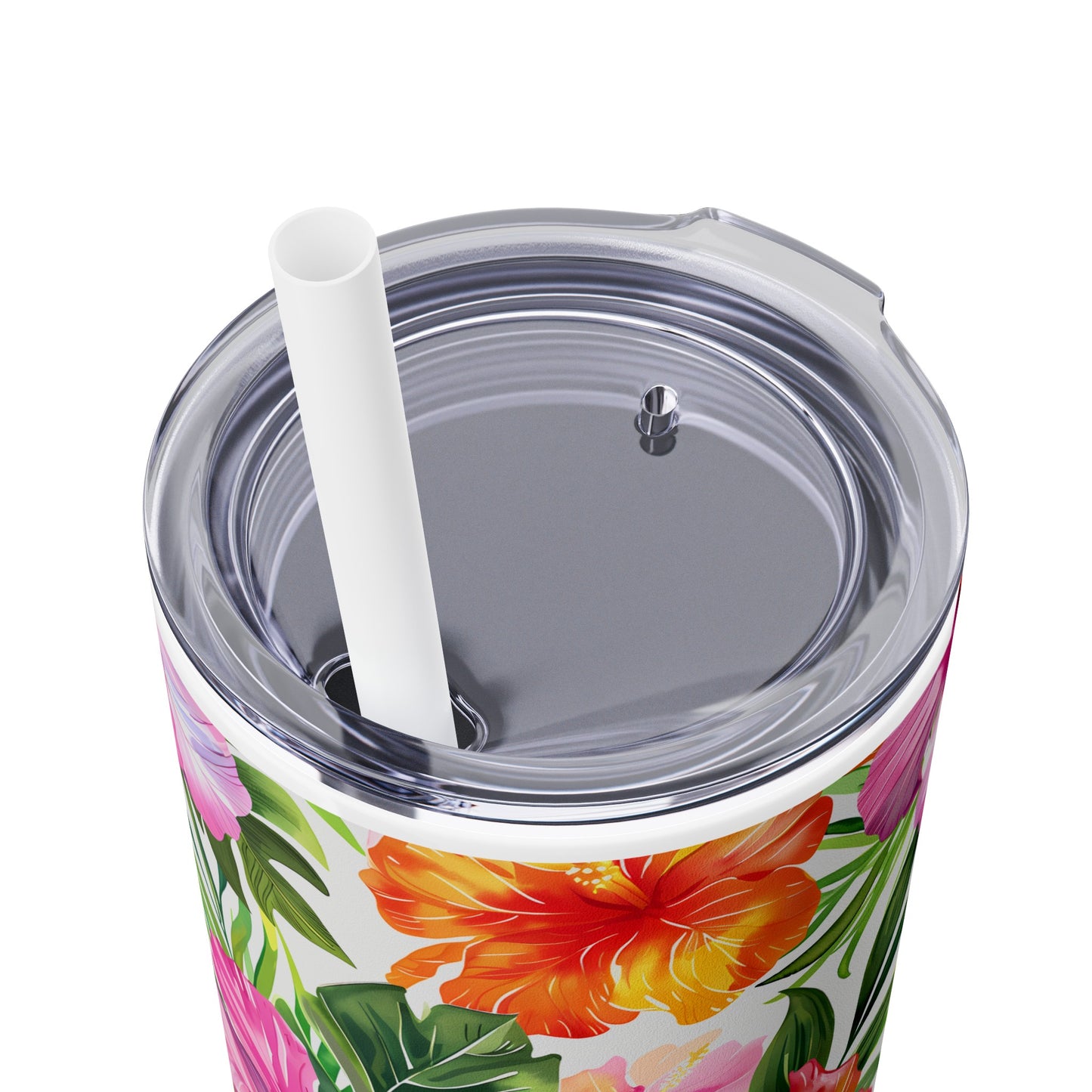 Stainless Steel Tumbler with Lid & Straw, 20 oz (Tropical Hibiscus) Double-walled, Keeps Drinks Hot or Cold