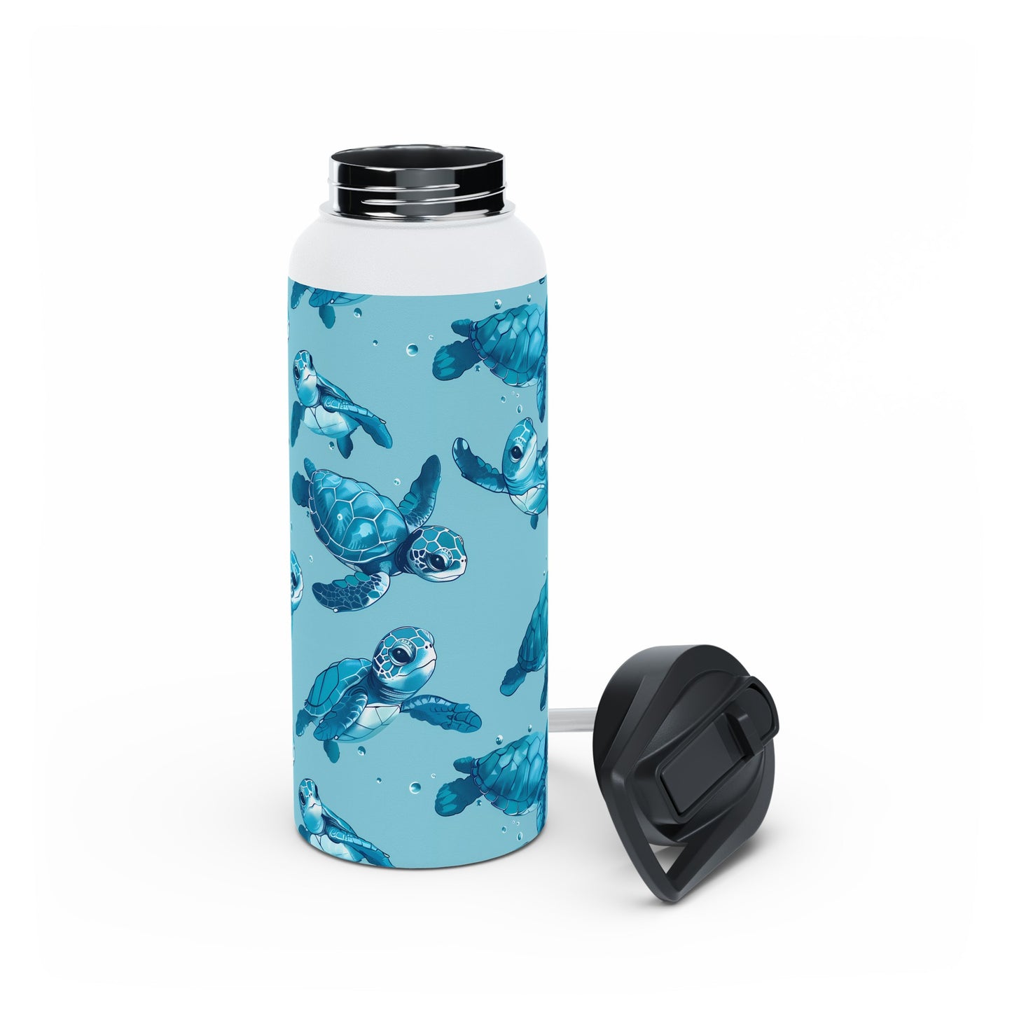 Stainless Steel Water Bottle Thermos, 32oz, Cute Baby Sea Turtles - Double Wall Insulation Keeps Drinks Hot or Cold