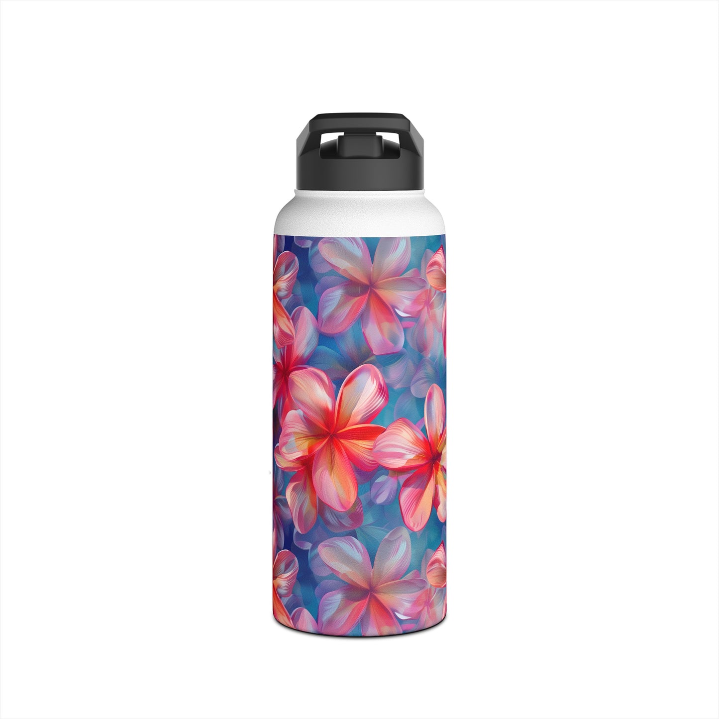 Stainless Steel Water Bottle Thermos, 32oz, Pink Plumeria - Double Wall Insulation Keeps Drinks Hot or Cold