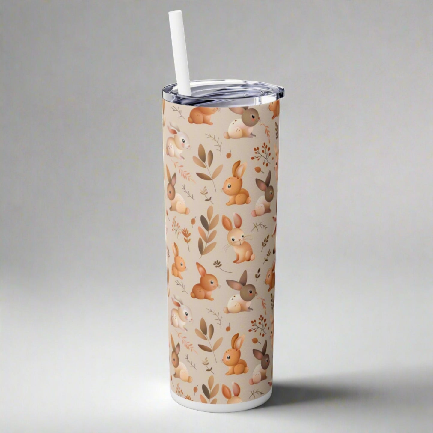 Insulated 20 oz Tumbler with Lid & Straw, Cute Bunny Rabbits - Double-walled Stainless Steel, Keeps Drinks Hot or Cold