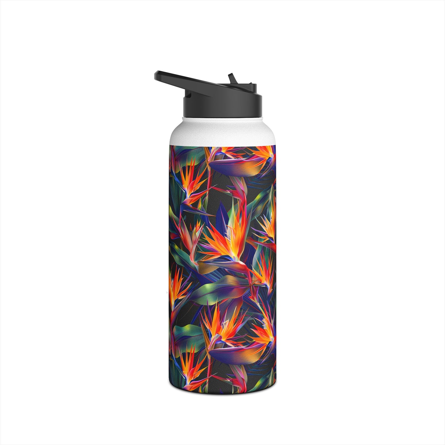 Stainless Steel Water Bottle Thermos, 32oz, Birds of Paradise - Double Wall Insulation Keeps Drinks Hot or Cold