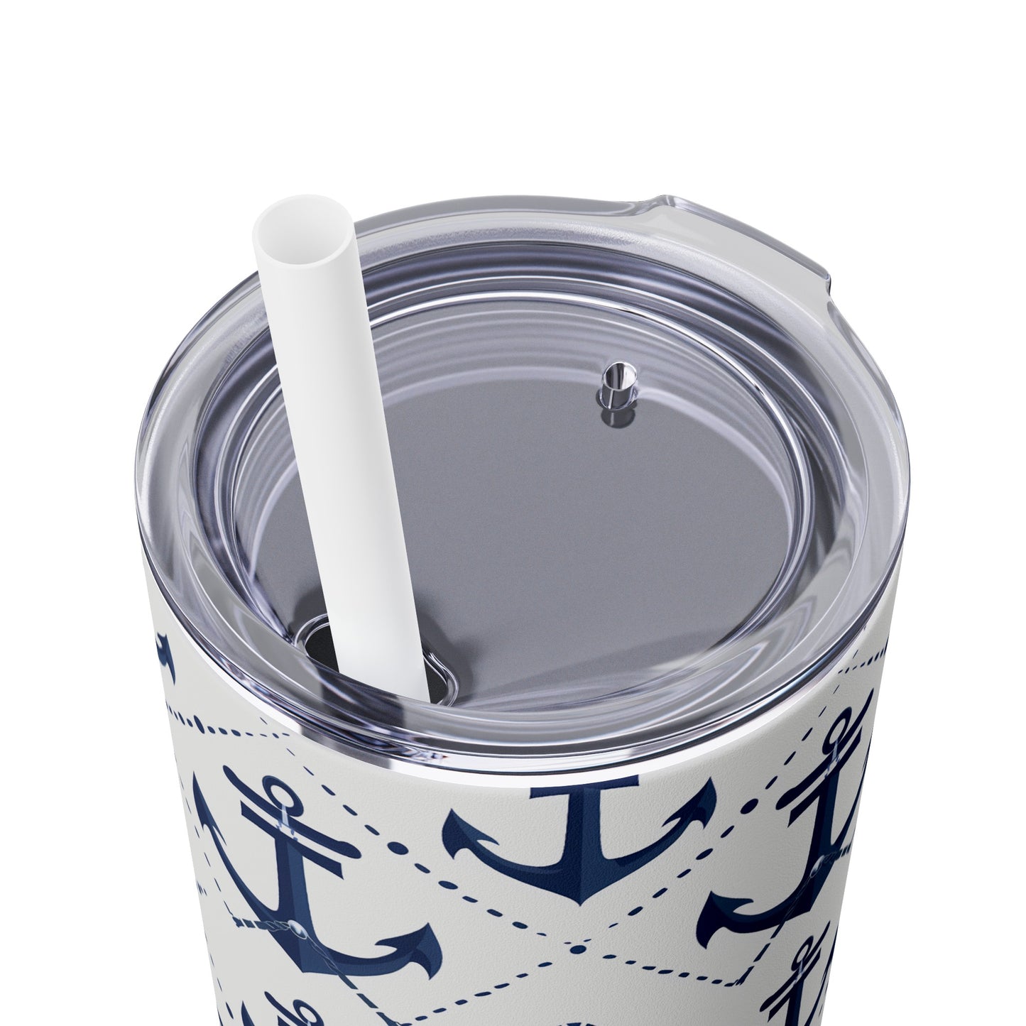 Stainless Steel Tumbler with Lid & Straw, 20 oz (Nautical Navy Anchors) Double-walled, Keeps Drinks Hot or Cold