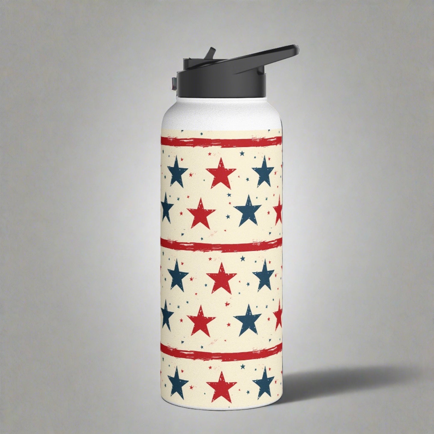 Stainless Steel Water Bottle Thermos, 32oz, Stars & Stripes - Double Wall Insulation Keeps Drinks Hot or Cold