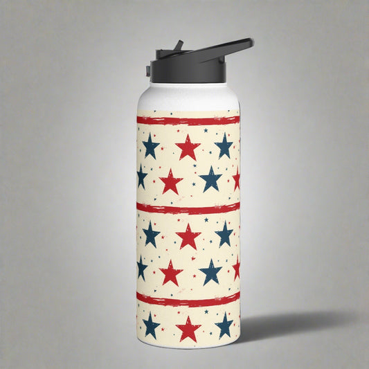 Stainless Steel Water Bottle Thermos, 32oz, Stars & Stripes - Double Wall Insulation Keeps Drinks Hot or Cold