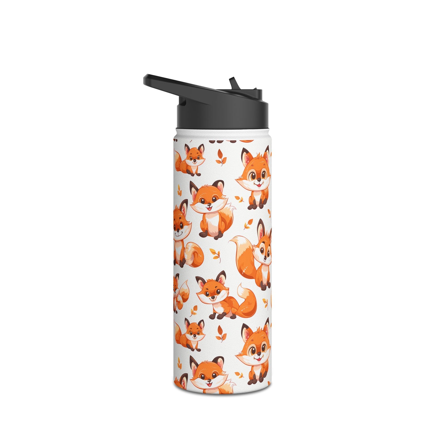 Insulated Water Bottle Thermos, 18oz, Cute Baby Foxes - Double Walled Stainless Steel, Keeps Drinks Hot or Cold