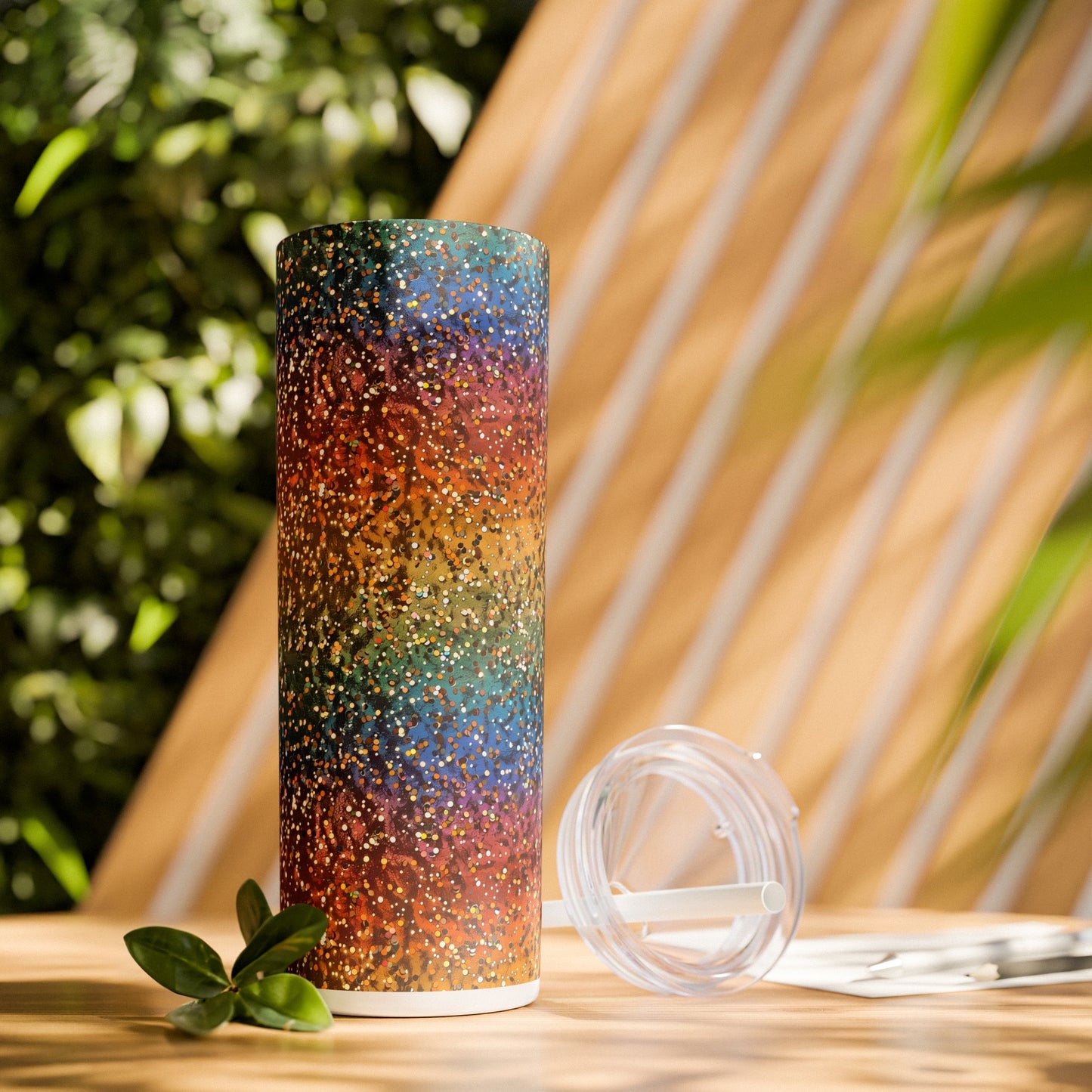 Stainless Steel Tumbler with Lid & Straw, 20 oz, Light Rainbow Glitter  - Double-walled, Keeps Drinks Hot or Cold