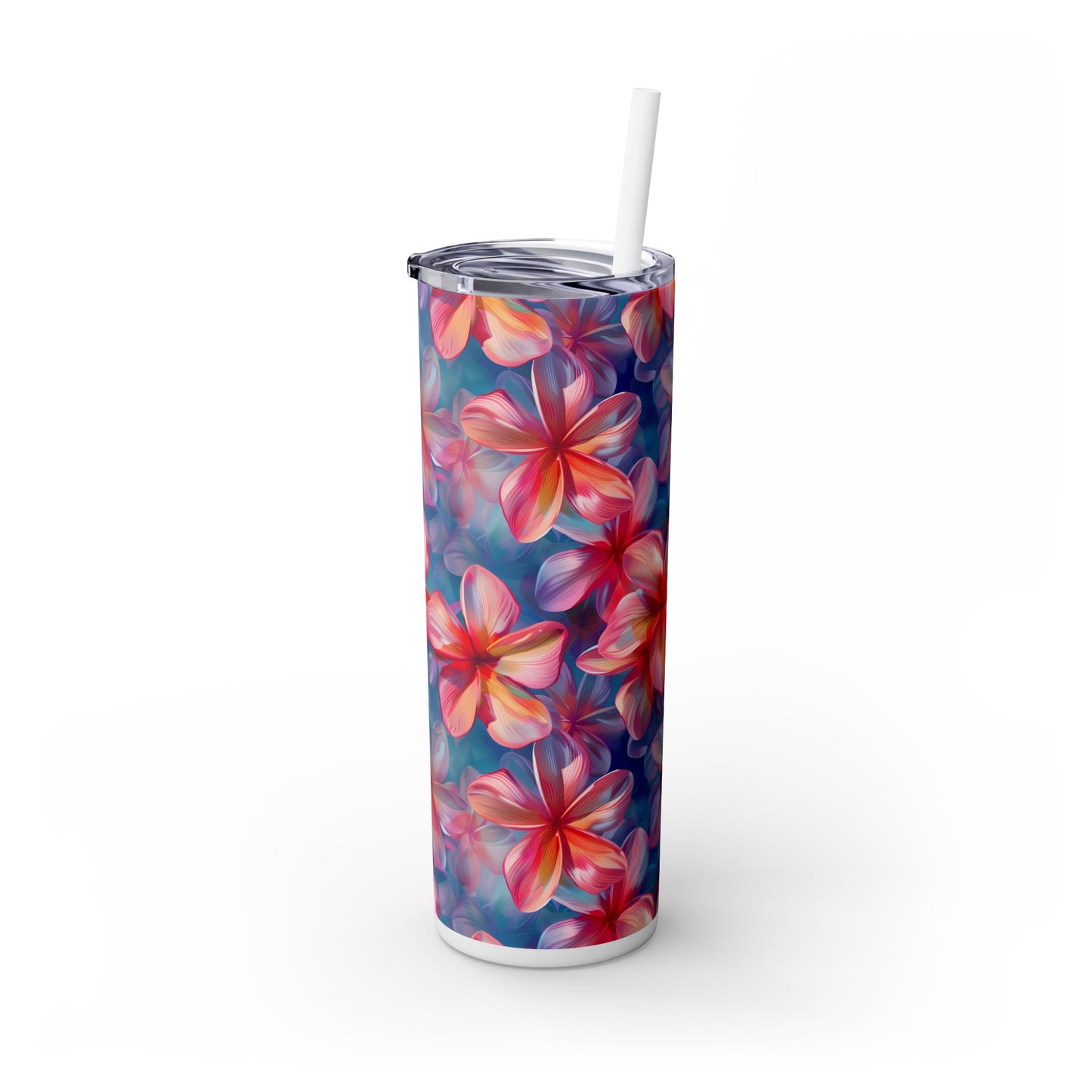 Stainless Steel Tumbler with Lid & Straw, 20 oz (Vibrant Plumeria Floral) Double-walled, Keeps Drinks Hot or Cold