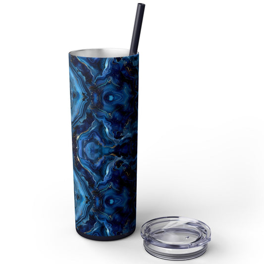 Stainless Steel Tumbler with Lid & Straw, 20 oz, Blue Agate Geode  - Double-walled, Keeps Drinks Hot or Cold