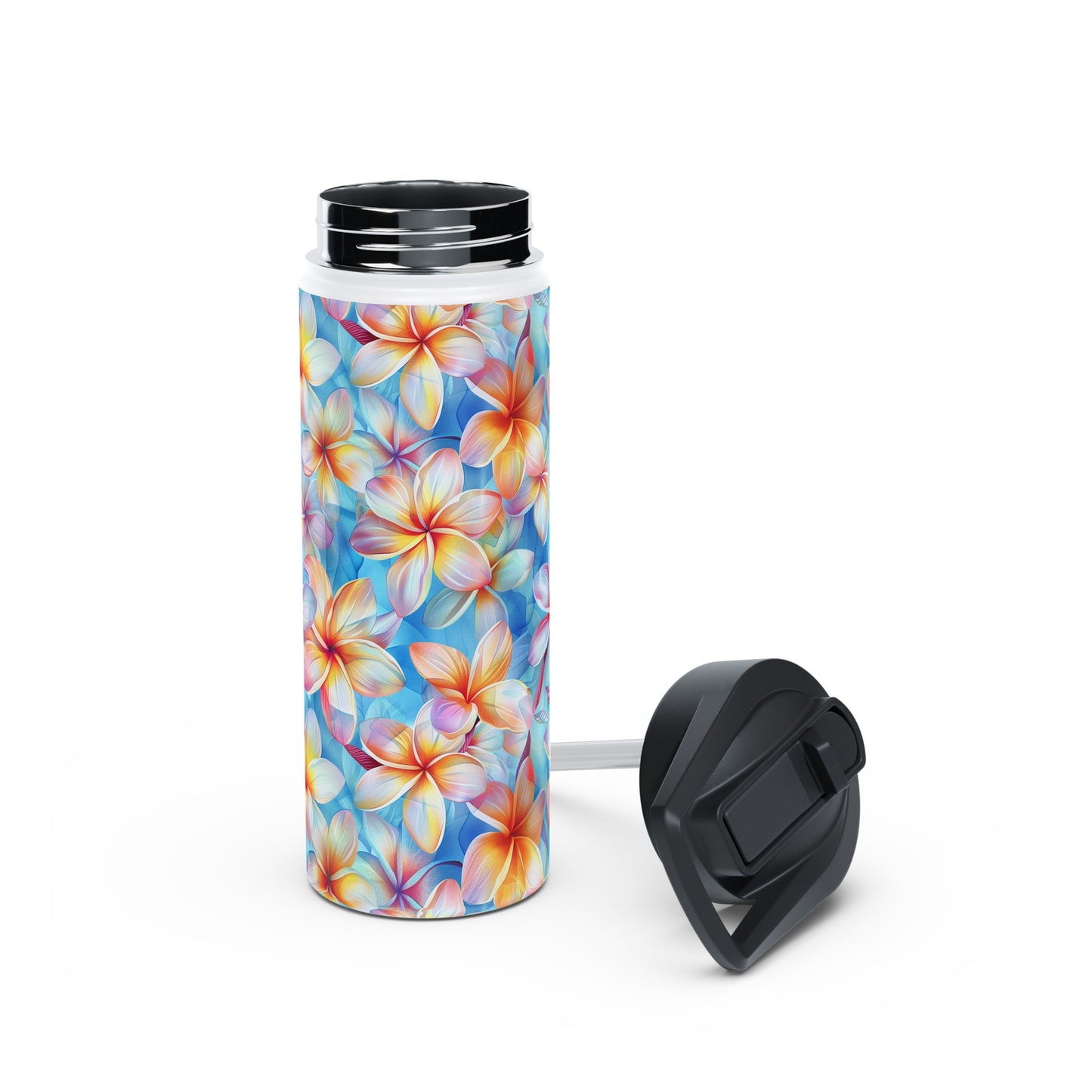 Stainless Steel Water Bottle Thermos, 18oz, Liberty Print Plumeria - Double Wall Insulation Keeps Drinks Hot or Cold