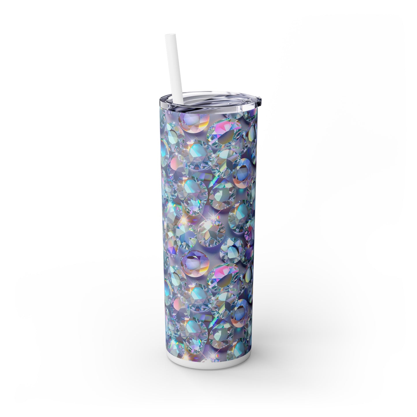 Stainless Steel Tumbler with Lid & Straw, 20 oz, Diamond Gem Bling  - Double-walled, Keeps Drinks Hot or Cold