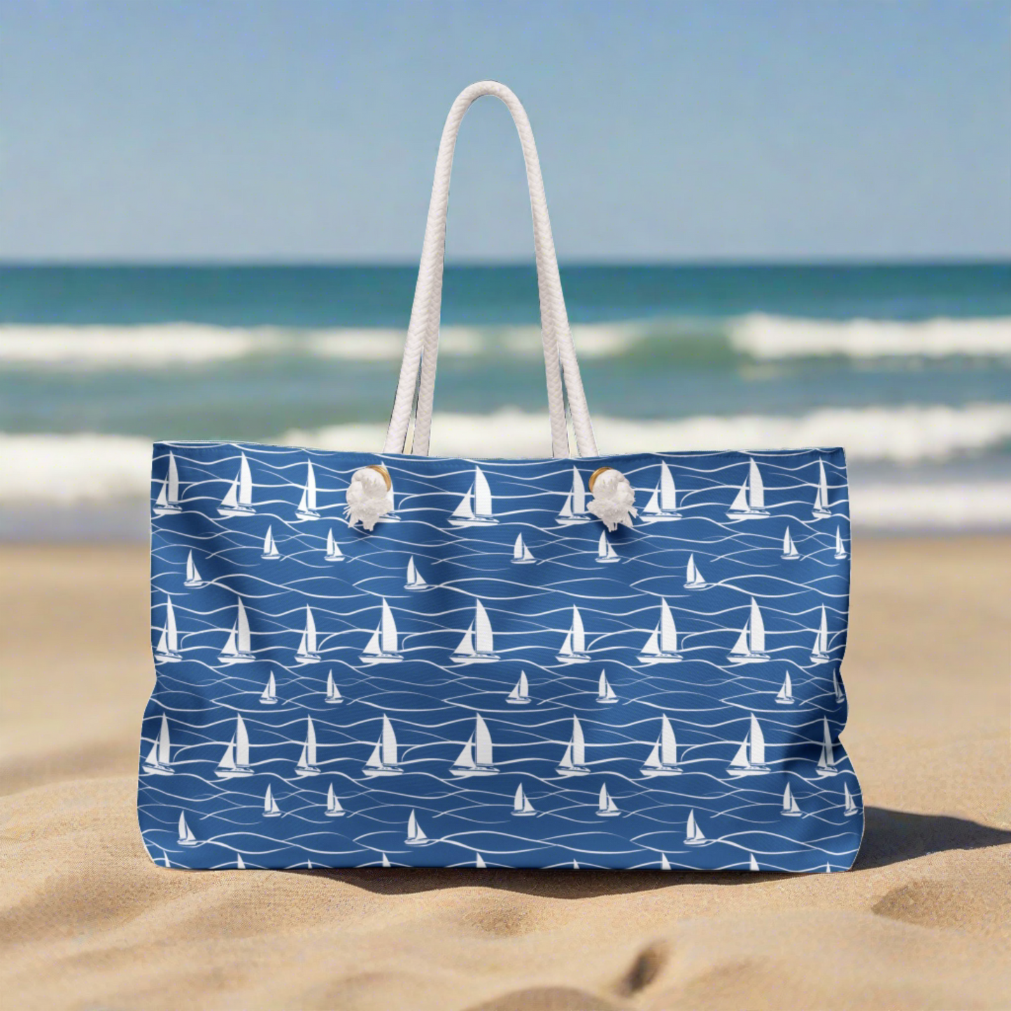 Deluxe Sailor Tote & Beach Bag with Blue Ocean Design (24" × 13" x 5.5")