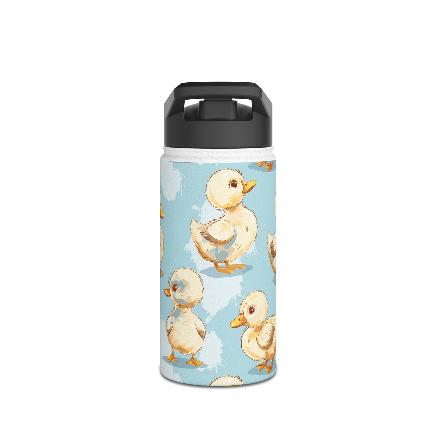 Insulated Water Bottle, 12oz, Cute Baby Ducklings - Double Walled Stainless Steel Thermos, Keeps Drinks Hot or Cold