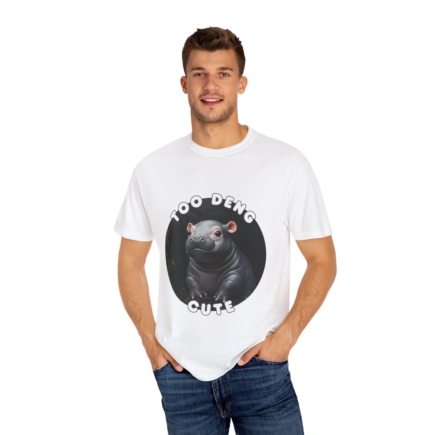 Unisex Garment-Dyed T-Shirt, Moo Deng the Cute Pygmy Hippo | 100% Cotton, Soft-Washed, Relaxed Fit