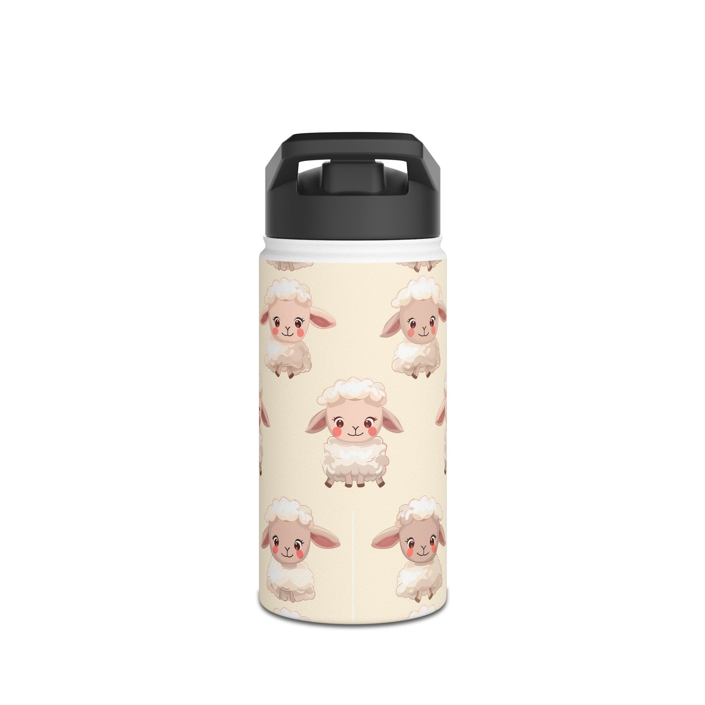 Insulated Water Bottle, 12oz, Cute Baby Lamb - Double Walled Stainless Steel Thermos, Keeps Drinks Hot or Cold