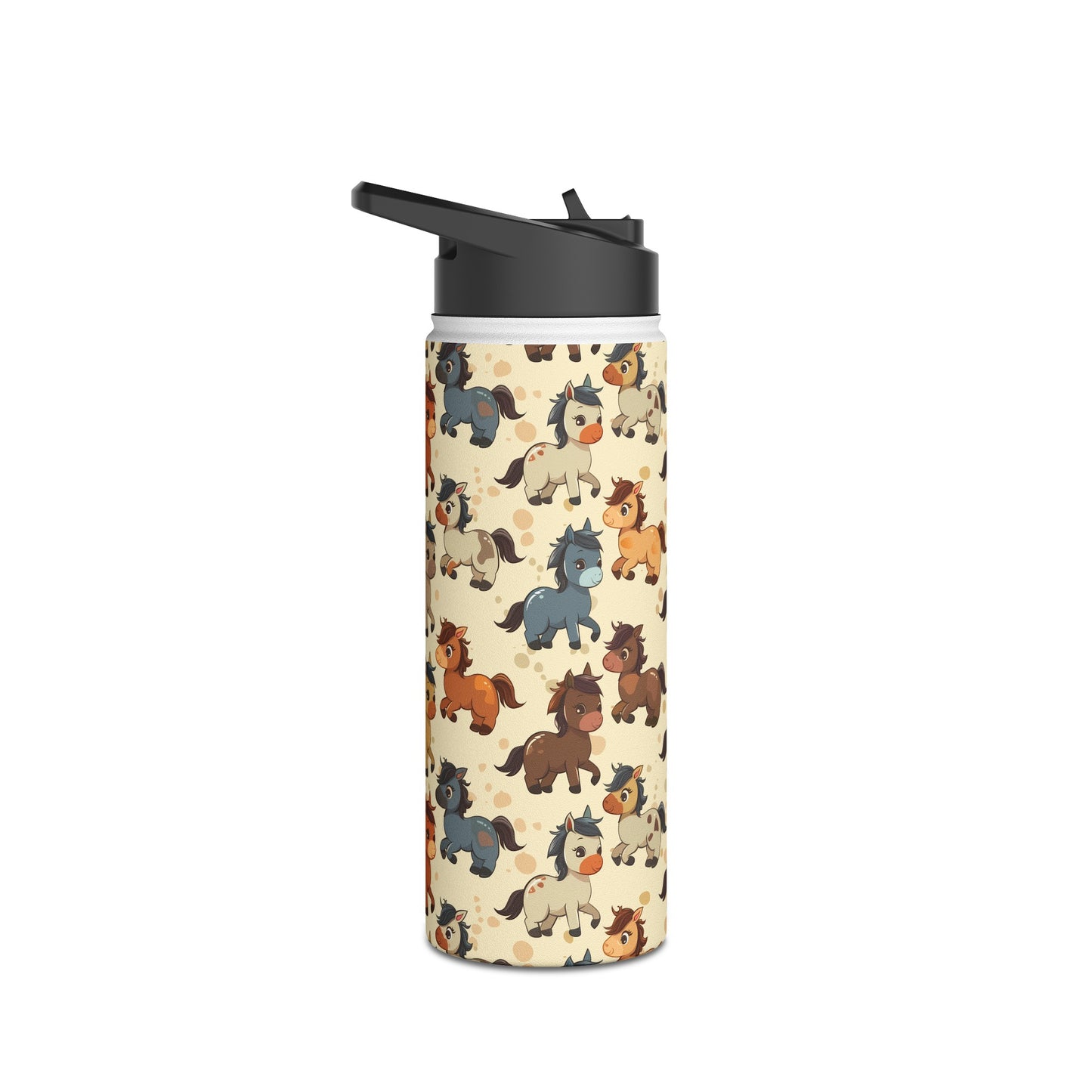 Insulated Water Bottle Thermos, 18oz, Cute Baby Horses - Double Walled Stainless Steel, Keeps Drinks Hot or Cold