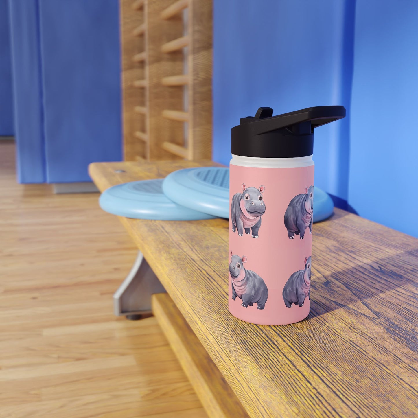 Insulated Water Bottle, 12oz, Cute Baby Pygmy Hippo - Double Walled Stainless Steel, Keeps Drinks Hot or Cold