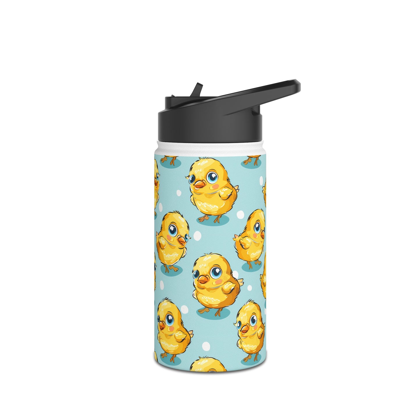 Insulated Water Bottle, 12oz, Cute Baby Chicks - Double Walled Stainless Steel Thermos, Keeps Drinks Hot or Cold